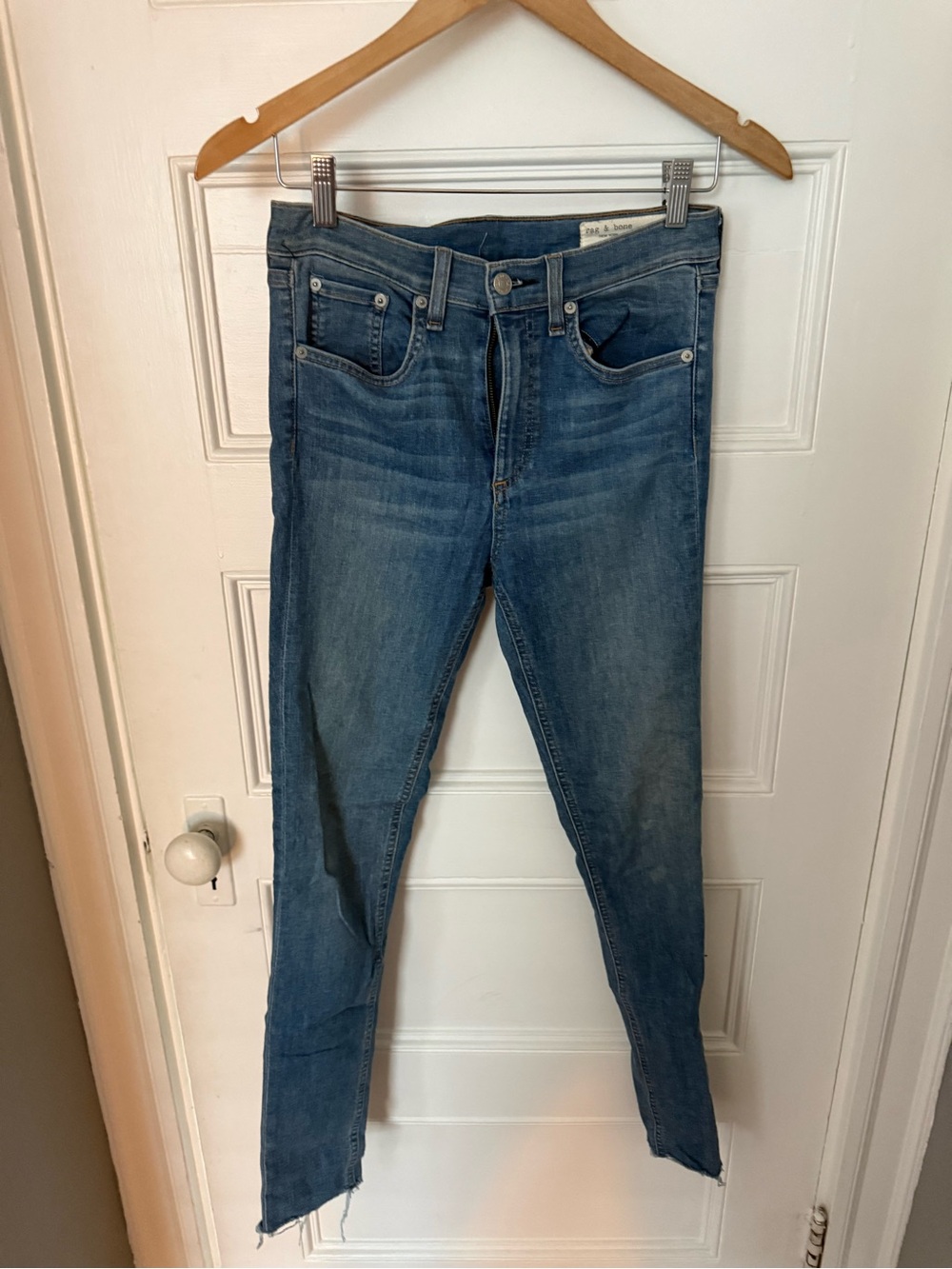 rag & bone Skinny High-Rise Jeans in Medium Blue Wash